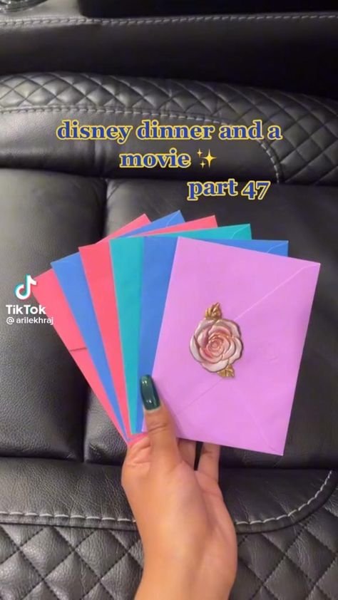 Disney Sleepover Ideas, Disney Dates At Home, Disney Movie Date Night Envelopes, Disney Dinner Themes, Disney Diner And Movie, Disney Dinner And Movie Night Cards, Disney Date Night Cards Tiktok, Disney Date Night Ideas, Disney Dinners And Movies