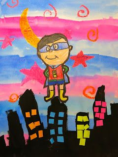 Cassie Stephens: In the Art Room: Super Hero Selfies in Second Grade Elementary Art Ideas, Grade 1 Art, Superhero Art Projects, First Grade Art, Self Portrait Art, Cassie Stephens, Superhero Crafts, 2nd Grade Art, Super Hero Theme