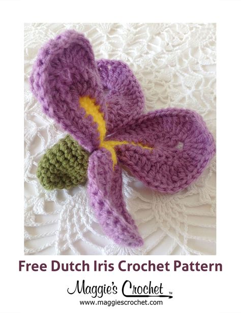 Crochet Iris, Dutch Iris, Crochet Puff Flower, Wooden Crochet Hooks, Crochet Embellishments, Rose Patterns, Flowers Crochet, Crocheted Flowers, Crochet Plant