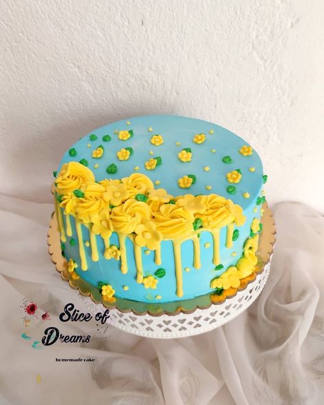 Yellow And Blue Cake Design, Cake For Boy, Half Birthday Cakes, Simple Cake Designs, Design Cake, Simple Cake, Half Birthday, Blue Cakes, Tree Cakes