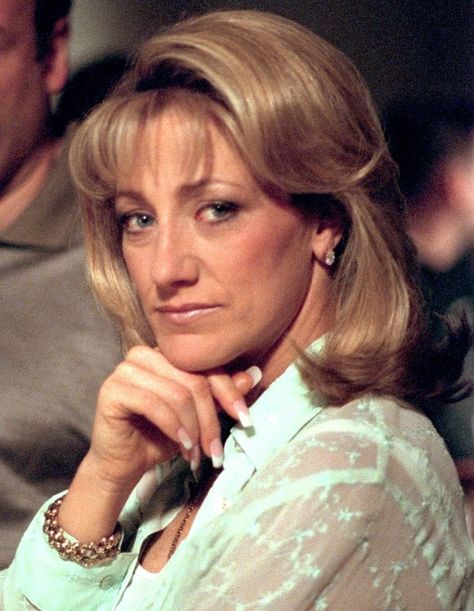 The Sopranos Carmela, Carmella Soprano Nails, Soprano Nails, Carmela Soprano Nails, Sopranos Women, Square French Manicure, Sopranos Aesthetic, Basketball Wife, Carmela Soprano