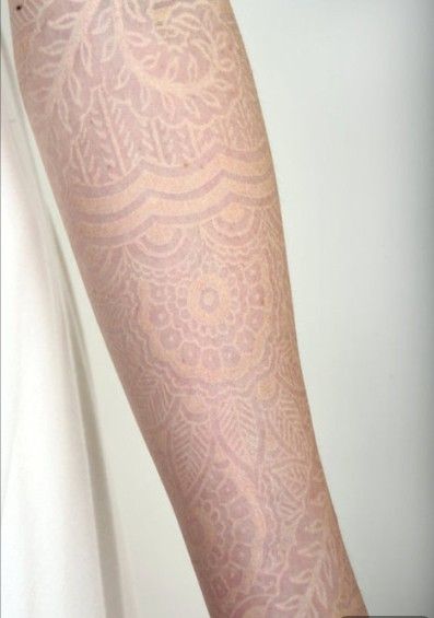 white lace tattoo, I've never been a fan of a full sleeve on a woman...but what could be more feminine than lace? Beautiful! Paisley Lace Tattoo, Lace Sleeve Tattoos, Tattoo Lace, White Ink Tattoo, Lace Tattoo, Body Modification, 1 Tattoo, White Tattoo, Pattern Tattoo