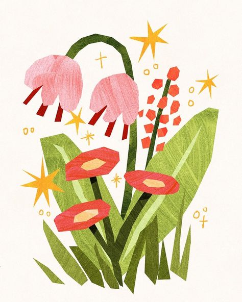 Jessica 🌿 Artist & Illustrator (@byjessicaelena) • Instagram photos and videos Bell Shaped Flowers, Flower Illustration Pattern, Floral Branding, Digital Sketchbook, Botanical Sketchbook, Simple Collage, Spring Illustration, Flower Graphic Design, Collage Art Projects