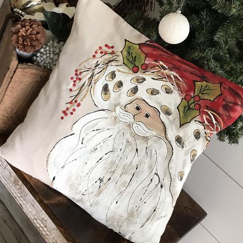 St. Nicholas Holiday Pillow Christmas Pillow Traditional | Etsy Painted Pillows, Holiday Hand Towels, Christmas Hand Painted, Hand Painted Pillows, Santa Pillow, Holiday Pillow, Santa Art, Applique Pillows, Christmas Tree Pillow