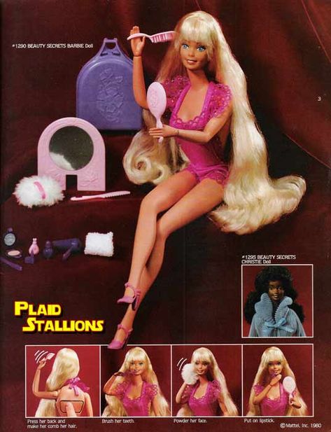 Beauty Secrets Barbie Barbie Doll 80s, Vintage Barbie Ads, Barbie Long Hair, 1980 Barbie, Barbie 1970s Vintage, Purple Suitcase, Vintage Barbie Magazine, Pretty Barbie, 80s Barbie