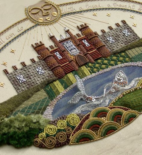 Historical Embroidery, The Unbroken, Crewel Embroidery Kits, Embroidery Sampler, Raised Embroidery, A Castle, Crewel Embroidery, Gold Work, Needle Work