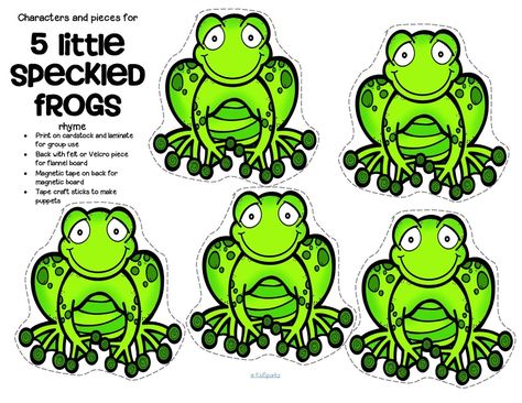 ***FREE*** Characters and pieces for 5 Little Speckled Frogs rhyme in color and b/w. Use for group teaching and individual activity. 4 pages 5 Speckled Frogs Printable, Five Speckled Frogs Printable, Five Speckled Frogs Activities, 5 Speckled Frogs Activities, Five Green And Speckled Frogs Printable, 5 Green And Speckled Frogs Printable, 5 Little Speckled Frogs Activities, Five Speckled Frogs, 5 Green And Speckled Frogs