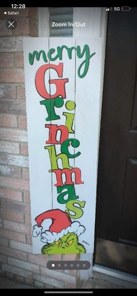 Christmas Long Door Signs, Merry Grinchmas Porch Sign, Grinch Welcome Board, Grinch Front Door Sign, Grinch Pallet Ideas, Grinch Porch Leaner, Grinch Welcome Sign, Grinch Feast, Grinch Porch Sign