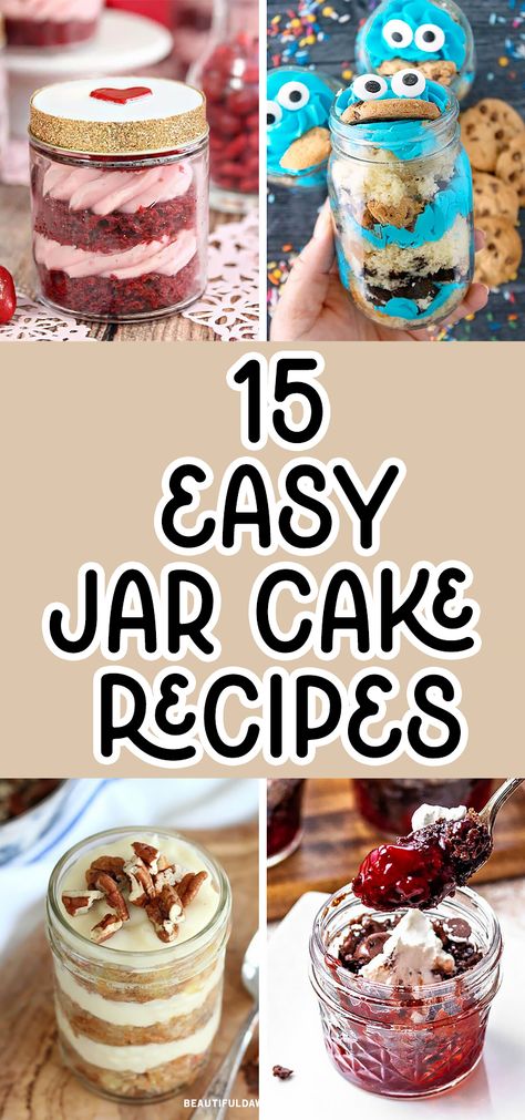 Looking for mouthwatering jar cake recipes? These delectable and easy-to-make jar cakes are perfect for any occasion. From birthdays to anniversaries, these sweet treats will impress your loved ones. You'll find red velvet cake, carrot cake, cookie monter cake, and more. Mason Jar Cakes Birthday, Red Velvet Cake Jars, Easy Jar Recipes, Cake Parfaits Cups, Cake In A Jar Recipe How To Make, Cupcake In A Jar Recipe, Dessert Jar Photography, Desserts That Can Be Shipped, Pudding Jars Desserts