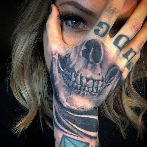 Hand Tattoo Cover Up, Skull Face Tattoo, Small Dope Tattoos, Hand Tattoo Designs, Skull Hand Tattoo, Waist Tattoos, Stencil Outline, M Tattoos, Skeleton Face