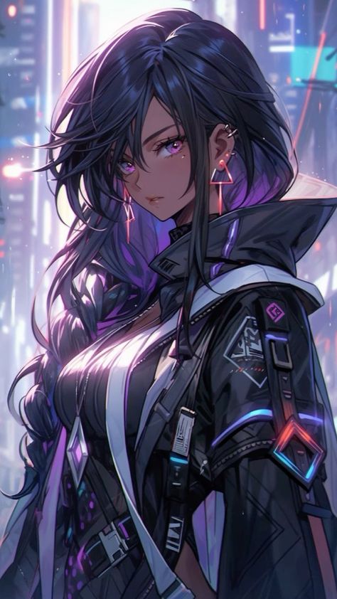 Black Baby Art, Anime Purple Hair, Year 9, Biker Art, Cyberpunk Character, Anime Artwork Wallpaper, Black Art Pictures, Black Anime, Cool Anime Pictures