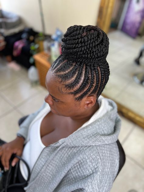 Flat Twist Ponytail Hairstyles, Flat Twist Bun Natural Hair, Flat Twist Updo Bun, Flat Twist Bun, Black Hair Bun, Marley Twist Hairstyles, Senegalese Twist Hairstyles, Flat Twist Hairstyles, Two Braid Hairstyles