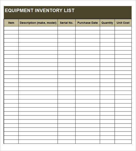 An equipment inventory template track the physical condition and financial status of your company’s equipment. These documents record model, serial numbers, purchase information, operating co… Inventory List Template, Appraisal Form, Inventory Printable, Inventory Template, Business Inventory, Excel Spreadsheets Templates, Inventory List, Excel Tips, Successful Business Tips