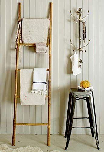 Amazon.com : Bamboo Ladder Rack, 72H" : Bike Racks : Garden & Outdoor Blanket Ladder Ideas, Bathroom Towel Rack Ideas, Towel Rack Ideas, Bar Ladder, Bamboo Ladder, Bamboo Home Decor, Toallero Ideas, Shelves Bookshelves, Bamboo Ladders