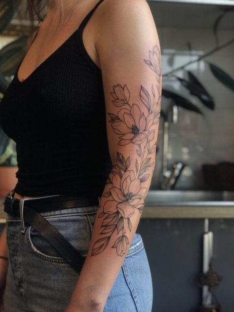 Floral Arm Tattoo, Unique Half Sleeve Tattoos, Lower Arm Tattoos, Henne Tattoo, Arm Sleeve Tattoos For Women, Quarter Sleeve Tattoos, Feminine Tattoo Sleeves, Tattoos For Women Half Sleeve, Floral Tattoo Sleeve