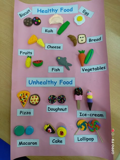 Junk And Healthy Food Activities, Evs Charts For Classroom, Healthy Food Chart For Kids Project, Healthy And Unhealthy Food Project, Evs Tlm, Science Teaching Aids, Food Chart For Kids, Evs Project, Healthy Food Activities For Preschool