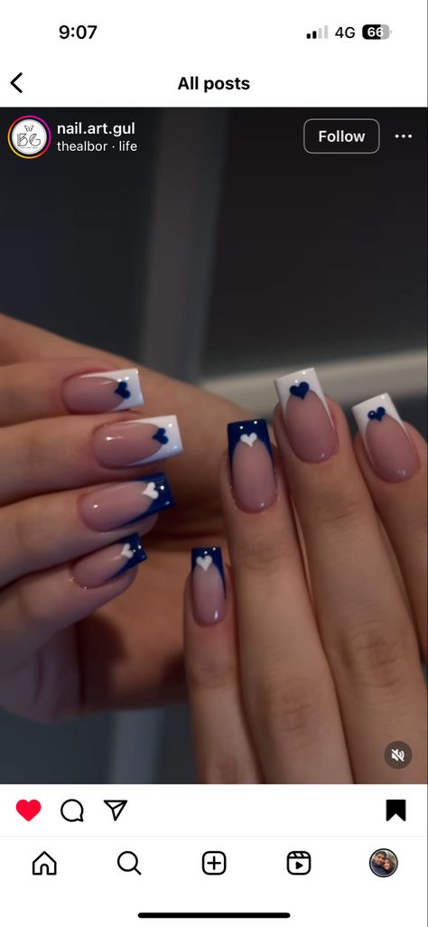 Acrylic Dark Blue Nails, Navy Blue Coffin Nail Ideas, Navy Blue Nails Acrylic Coffin, Square Navy Blue Nails, Dark Blue And White Nails, Navy Blue Nails Ideas, Nails Inspiration Blue, Black Nails Short, White Short Nails