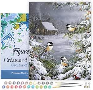 Figured'Art Paint by Numbers for Adults with Frame Three Birds in The Snow 16"x20" - Craft Art Painting DIY Kit Canvas Already Stretched on a Wooden Frame Bird Christmas Cards, Diy Wooden Frame, Glitter Christmas Cards, Merry Christmas Greeting Cards, Winter Gathering, Foil Christmas Cards, Christian Christmas Cards, Christmas Birds, Religious Christmas Cards