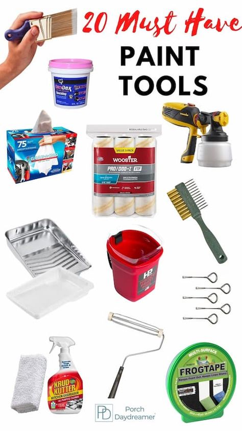 The 20 best paint tools for painting a room. My 20 must have tool to make your job easier. Includes Amazon Paint Tool Shopping List Painting Outfit, Porch Daydreamer, Tools For Painting, Painting Supplies List, Painting A Room, Paint Stir Sticks, Paint Tools, Choosing Paint Colours, Best Paint