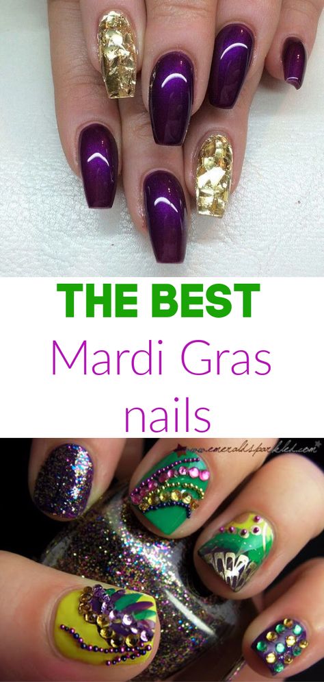 the BEST Madri Gras nails! Check out these fun Madri Gras nail art photos Mardi Gras Inspired Nails, Mardi Gras Manicure, Nola Nails New Orleans, New Orleans Nail Ideas, New Orleans Nails Designs, New Orleans Nail Designs, Nola Nails, New Orleans Nails, Mardi Gras Nails