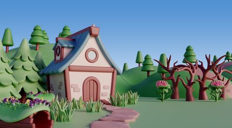 Cute Cottages, 3d Landscape, Psd Files, Free Psd, Vector Photo, Three Dimensional, Graphic Resources, 3 D, Fairy Tales