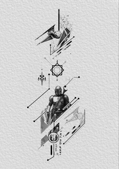 Starwars Geometric Tattoo, Star Wars Geometric Tattoo, Dystopian Tattoo, Star Wars Sleeve Tattoo, Jedi Tattoo, Interstellar Tattoo, Geo Tattoo, Geometric Universe Tattoo, Destiny Ships