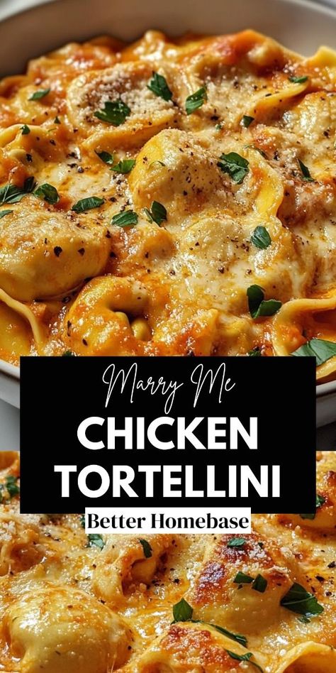 Marry Me Chicken Tortellini is a rich and creamy dish that combines tender chicken breasts, sun-dried tomatoes, and cheesy tortellini, all enveloped in a flavorful cream sauce.  Perfect for romantic dinners or family gatherings, this recipe is easy to prepare in under 35 minutes and serves four people. Crockpot Recipes Family Dinners, Yummy Easy Dinner Recipes, Marry Me Chicken Tortellini, Cheesy Tortellini, Tortellini Recipe, Sundried Tomato Pesto, Easy Delicious Dinners, Chicken Tortellini, Marry Me Chicken