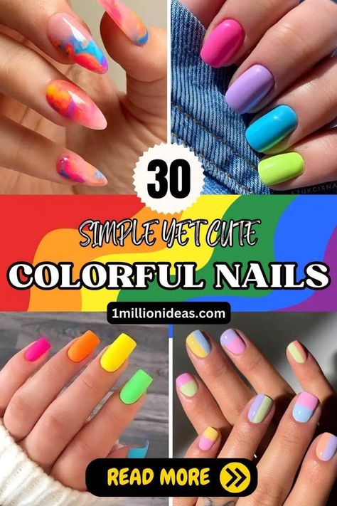 30 Simple Yet Cute Colorful Nails To Glam Up Your Fingertips Old Nail Designs, Cute Colorful Nails, Fun French Manicure, Essence Nail Polish, Purple Manicure, Different Color Nails, Neon Nail Designs, Cheetah Nails, Red Christmas Nails