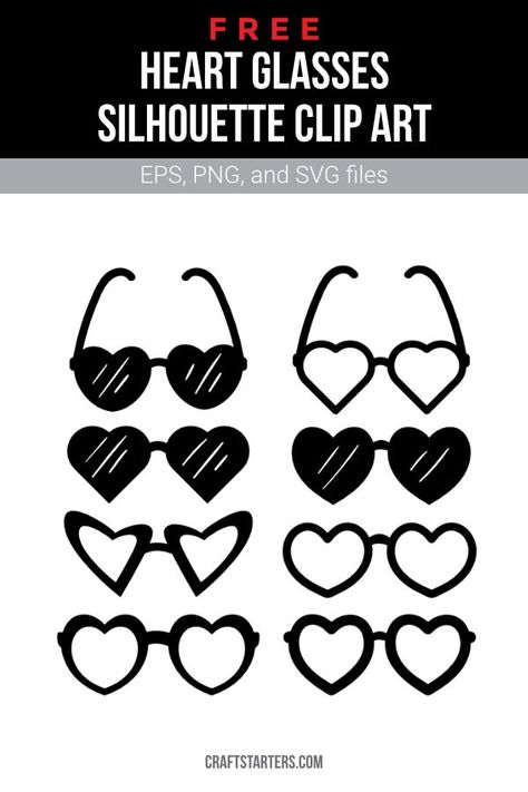 Heart Glasses Drawing, Cricut Inspiration, Svg Templates, Heart Glasses, Silhouette Clip Art, Art Heart, Heart Pin, Heart Sunglasses, Cricut Free