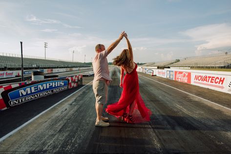 Racetrack Engagement Pictures, Race Track Wedding Photos, Race Track Engagement Photos, Dirt Track Wedding, Race Track Photoshoot, Racing Engagement Photos, Racetrack Photoshoot, Car Themed Wedding, Wedding Moodboard