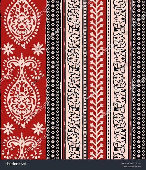 Ajrakh Border Design, Block Print Border Design, Ajrakh Border, Digital Kurti, Ajrakh Prints, Textile Prints Design, Prints Design, Red Rose Flower, Afghan Dresses