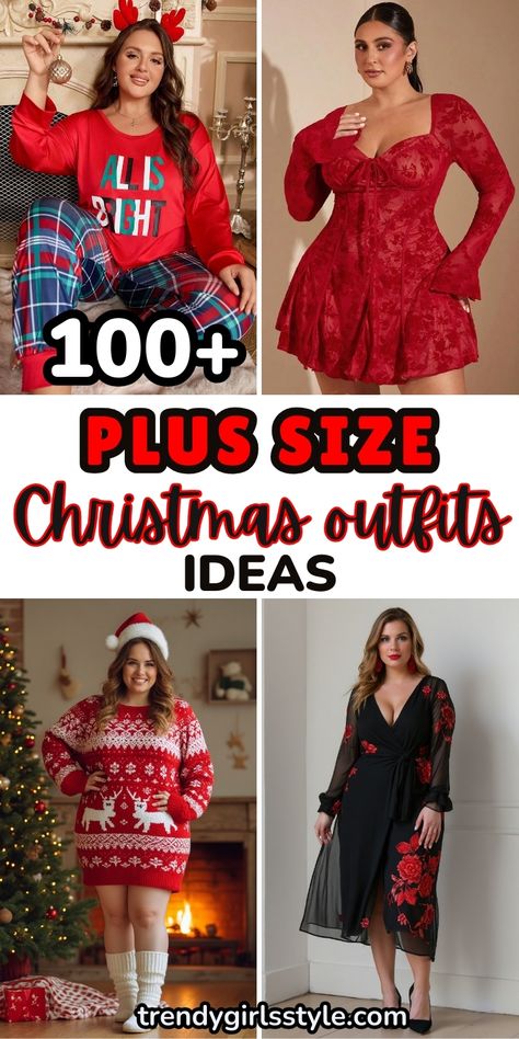 Get ready to shine this holiday season with 100+ plus-size Christmas outfits! From cozy winter looks to festive glam, find outfit inspiration that celebrates your curves and makes every holiday moment stylish and comfortable. Red And Green Christmas Outfit Women, Christmas Outfits Women Plus Size, Plus Size Festive Outfits, Plus Sized Christmas Outfits, Plus Size Christmas Outfit Photos, Red Top Christmas Outfit, Holiday Work Party Outfit Plus Size, Curvy Christmas Party Outfit, Christmas Dinner Outfit Plus Size