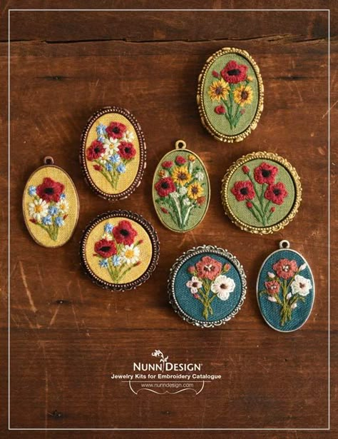 Embroidery Pendant How-To! - Nunn Design Embroider Ideas, Hand Embroidered Jewelry, Look Books, Embroidery Leaf, Miniature Embroidery, Making Resin Jewellery, Christmas Embroidery Patterns, Embroidery Stitches Tutorial, Hand Embroidery Flowers