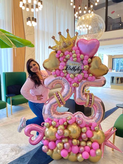 25 Balloon Bouquet, Happy Birthday Balloons Bouquet, Pink Balloon Bouquet, Balloons Number, Balloon Arrangement, Balloons Bouquet, Balloon Tower, Birthday Room Decorations, Balloon Garland Diy