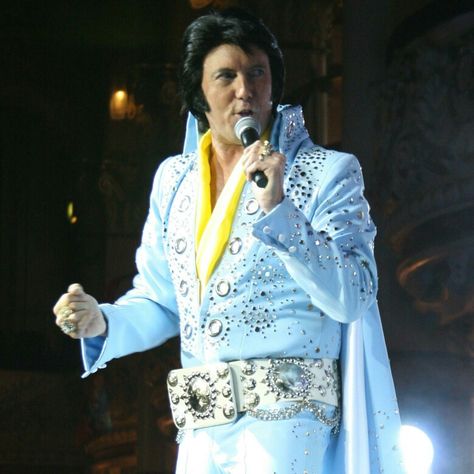 Gary Foley Happy Birthday Elvis, Flashy Outfits, Tacky Wedding, King For A Day, Glitter Jumpsuit, Elvis Impersonator, Pompadour Hairstyle, Theme Days, Memphis Tennessee