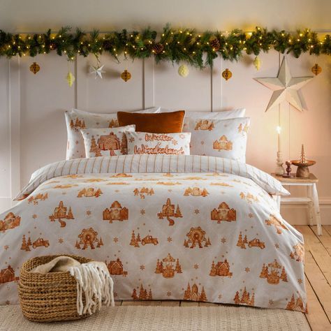 Brushed Cotton Bedding, White Bed Set, King Duvet Set, 100 Cotton Duvet Covers, Gingerbread Village, Double Duvet, Christmas Bedroom, Duvet Cover Pattern, Size King