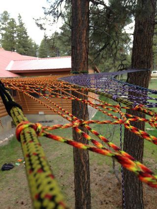 Hello all, I have another tree net inscrutable for you! This tree net design is "permanently" attached to the tree branches unlike the triple tree net... Diy Rope Climbing Net, Tree Net Diy, Diy Tree Net, Agritourism Activities, Diy Outdoor Activities, Block Activities, Tree Net, Diy Outdoor Toys, House Net