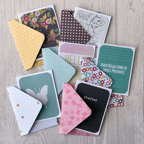 This is a set of 6 mini note cards in coordinating patterns and colors. Each card measures 4" x 3", and each envelope measures 4 1/4" x 3 1/8". These are not suitable size for mailing, but they are perfect to tuck inside of gift bags or attach to a gift. The inside of each card is blank for you to write the perfect message to the recipient. Cards are made with white cardstock and patterned cards, and envelopes are made with patterned scrapbook paper.  I take great care in making my items, but if you are unhappy with your item I do accept returns or exchanges within 14 days of delivery. Please contact me as soon as possible to arrange. Mini Note, Coordinating Patterns, Card Patterns, Small Cards, Blank Greeting Cards, Blank Cards, Gift Bags, Paper Greeting Cards, Scrapbook Paper