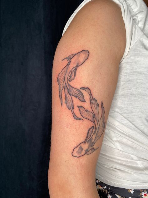 08 Tattoo, Wing Tattoos On Back, Tricep Tattoos, Sakura Tattoo, Pisces Tattoos, Gemini Tattoo, Koi Tattoo, Koi Fish Tattoo, Tattoo Clothing