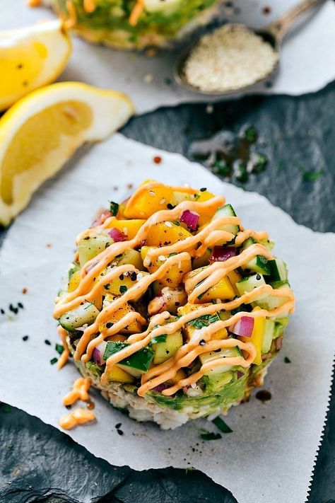 Sushi Stacks Recipe, Sushi Stacks, Sriracha Mayo Recipe, Canned Tuna Recipes, Seafood Tower, Tuna Sushi, Make Sushi, Mayo Recipe, Chelsea's Messy Apron