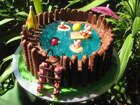 my weekend was spent doing some work in my studio and making the swimming pool birthday cake. it was actually pretty easy to do. just lots o... Pool Birthday Cakes, Swimming Pool Cake, Swimming Cake, Pool Party Cakes, Pool Cake, 9th Birthday Cake, Duck Cake, Train Cake, Pool Birthday