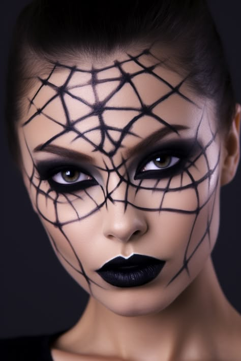 Halloween Spiderweb Sophisticate makeup inspired by spooky forest ambiance Halloween Web Makeup, Spooky Makeup Looks Halloween, Halloween Special Fx Makeup, Spiderweb Makeup, Simple Halloween Makeup, Halloween Makeup Tutorials, X Men Movie, Spider Makeup, Halloween Makeup Tutorial Easy