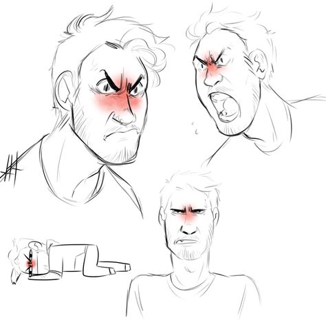 I usually get a tad scared when he gets mad but his angry face is cute <:3 Mad Face Reference, Scarred Face Character, Angry Character Expression, Angry Comic Face, Angry Man Drawing, Angry Character Design, Angry Face Drawing, Angry Animation, Scared Face Illustration