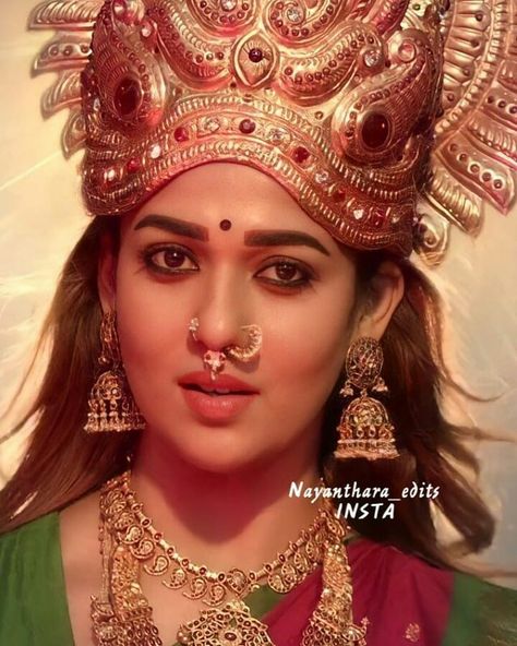 Mookuthi Amman, Goddess Attire, Navratri Photo, Nath Design, Nose Jewellery, Bharatanatyam Poses, Famous Indian Actors, Sister Poses, Black Woman Artwork