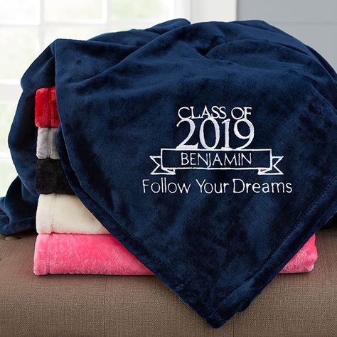 Personalized Graduation Fleece Blankets Embroidered Fleece Blanket, Personalization Mall, College Graduate, The Graduate, Blanket Black, Personalized Graduation Gifts, Red Fleece, Personalized Anniversary, Blue Blanket