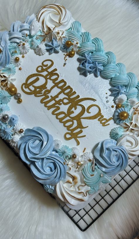 Birthday Cake Square Shape, Rectangle Cake Ideas, Blue Sheet Cake, Square Shaped Cake, 16th Birthday Cake For Girls, Photo Print Cake, Square Birthday Cake, Ocean Birthday Cakes, Square Cake Design