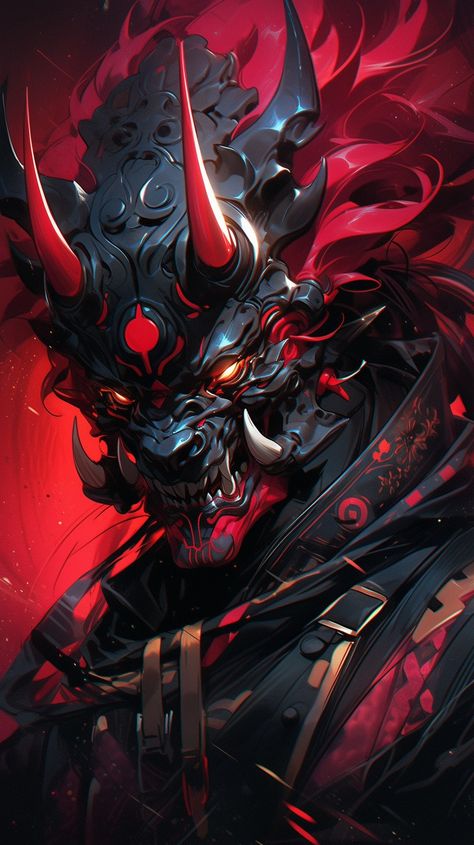 Oni Art, Japanese Art Samurai, Oni Demon, Image Dbz, Samurai Wallpaper, Fantasy Demon, Dark Fantasy Artwork, Samurai Artwork, Dark Art Tattoo