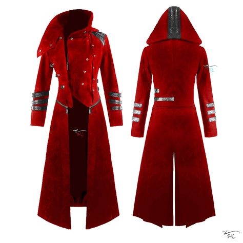 Men New Steampunk Red Scorpion Coat Long Jacket Gothic Vampire Hooded Trench Fantasy Trench Coat, Red Coat Men, Steampunk Mens Fashion, Gothic Fashion Men, Style Long Coat, Red Scorpion, Black Kilt, Gothic Vampire, Concept Clothing