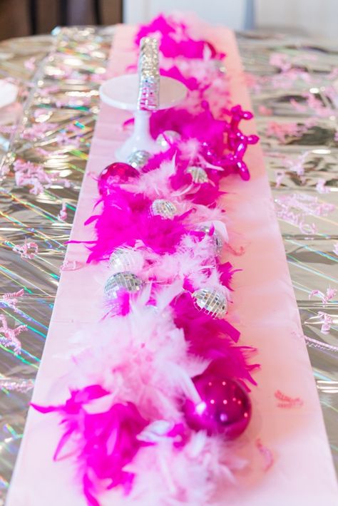 Party In Pink Ideas, Disco Rodeo Centerpieces, Pink Disco Decorations, Fashion Show Party Food Ideas, Barbie Party Bachelorette, Pretty In Pink Party Ideas, Pink Dance Party, Pink Cowgirl Bday Party, Pink Disco Party Theme