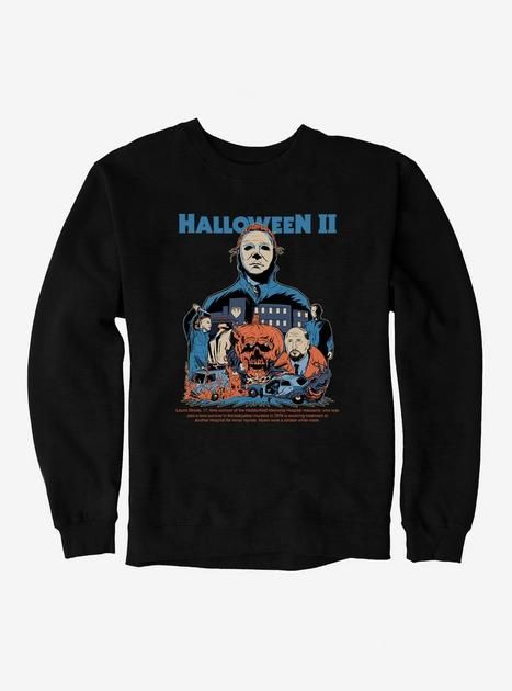 Halloween II Scream Queens Sweatshirt | Hot Topic Hot Topic Sweater, Hot Topic T Shirts, Disney Hoodies Hot Topic, Black Horror Graphic Print Sweatshirt, Horror Movie Sweatshirt, Right Arrow Icon, Leggings And Socks, Halloween Ii, Halloween Store